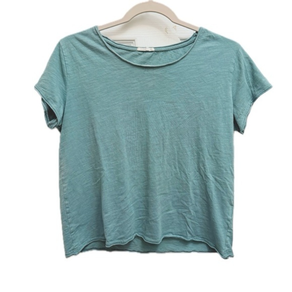 Scout Rolled Hem Scoop Neck Boxy Tee in Light Teal